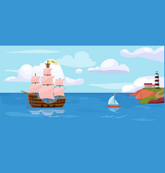 Picturesque Marine Seascape With Sea Ship Tiny