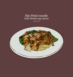 Thai Food Stir Fried Rice Noodle In Soy Sauce