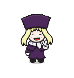 Cute Girl Wearing Winter Clothes Cartoon Icon