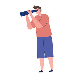 Young Man Searching With Binoculars