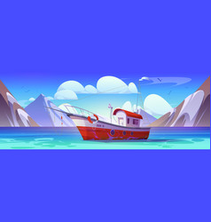 Fisher Boat In Sea Cartoon