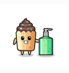 Cute Cupcake Cartoon With Hand Sanitizer