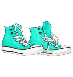 Watercolor Mint Blue Turquoise Sneakers Pair