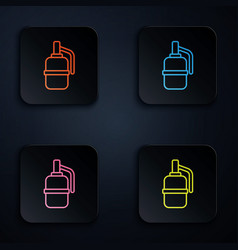 Color Neon Line Hand Grenade Icon Isolated