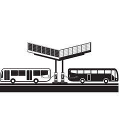 Electric Buses At Charging Station With Solar Pane