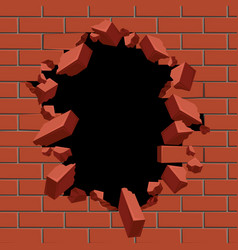 Exploding Out Hole In Red Brick Wall