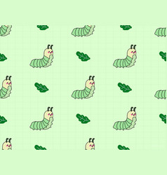 Worm Cartoon Character Seamless Pattern On Green