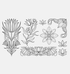 Floral Tulip Set In Art Nouveau 1920-1930 Hand