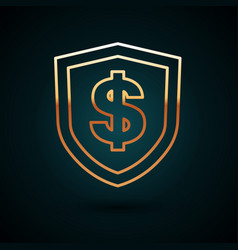 Gold Line Shield With Dollar Symbol Icon Isolated