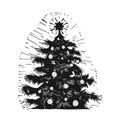 Linocut Image A Black Christmas Tree