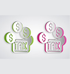 Paper Cut Tax Payment Icon Isolated On Grey