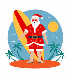 Santa Claus With A Surfboard In Summer