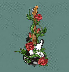 Guitar With Flowers Poster Colorful