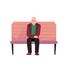 Sad Old Lonely Man Sitting On Bench Flat Style