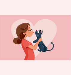 Happy Pet Owner Kissing Her Cat Cartoon