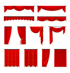 Luxury Red Curtains Draperies Realistic Set