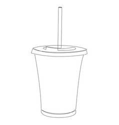 One Line Drawing Of Plastic Cup With Straw