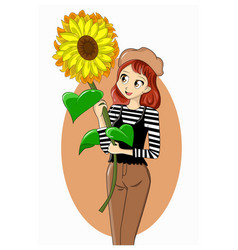 A Beauty Girl Bring Big Sun Flower