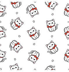 Kawaii Cat Face With A Bow Seamless Pattern