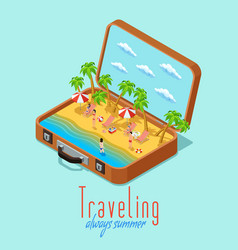 Vacation Travel Isometric Retro Style Poster