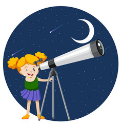 Cartoon Girl Through Telescope At Night