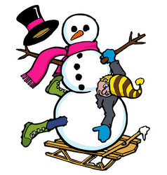 Funny Cartoon Of Man Stuck In A Sledding Snowman