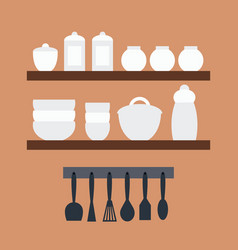 Kitchen Utensils On Shelves Set