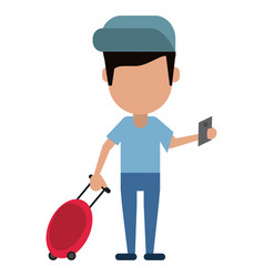 Man Traveling Passport Dragging Luggage