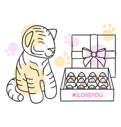 Cute Tiger And Gift Box Hash Sign I Love You