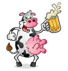 Happy Cow Cartoon Drinking Beer