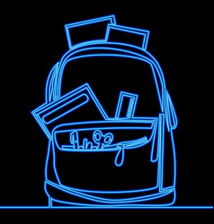 Continuous Line Drawing School Backpack Icon Neon