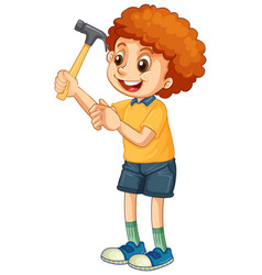 A Boy Holding Hammer On White Background