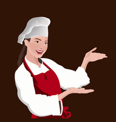 A Woman Chef Wearing White Coat Red Apron