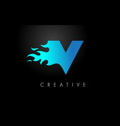 Blue Fire V Letter Flame Logo Design Fire