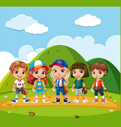 Girls In Baseball Outfits At School Scene