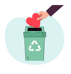 Hand Throwing Away Red Heart Into Trash Bin