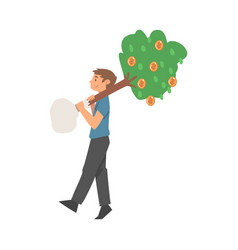 Man Character Carrying Money Tree Sapling