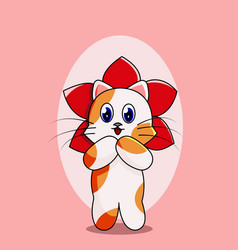 Cute Cat With Flower Animal Cartoon