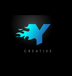 Blue Fire Y Letter Flame Logo Design Fire