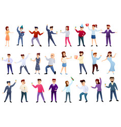 Office Party Icons Set Cartoon Style