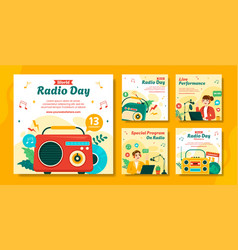 Radio Day Social Media Post Flat Cartoon Hand