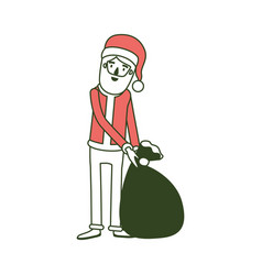 Santa Claus Caricature Full Body Dragging A Gift