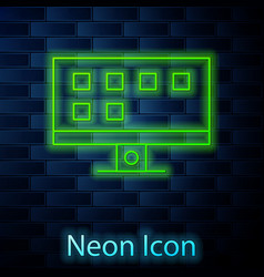 Glowing Neon Smart Tv Icon Isolated On Brick Wall