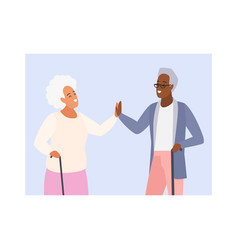 Grandparents With Walking Stick Give High Five