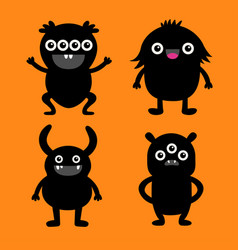 Happy Halloween Black Monster Set Cute Monsters