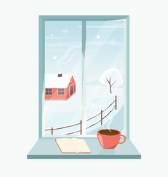 Winter Window With A View Of Nature And Village