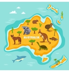 Animals on the map of Australia and Oceania Vector Image