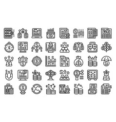 Capital Gain Icons Set Outline Economic