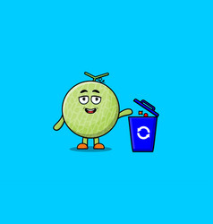 Cute Cartoon Melon Throwing Trash In The Trash