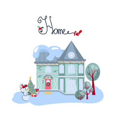 Gentle Seasonal Card With A Mint House In Snow